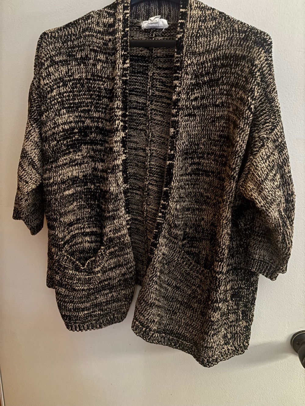 Style and Co Cozy Black and Brown Open-Front Women's Cardigan Sweater